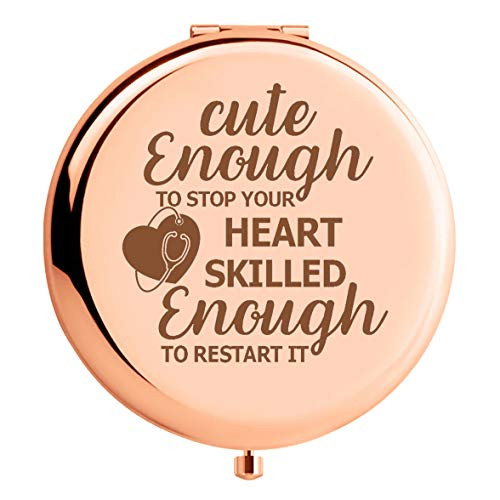 WIEZO-USA Cute Enough to Stop Your Heart Skilled Enough to Restart It,Funny Nurse Mirror Gift, Birthday Halloween Christmas Graduation Gift for Nurse, Doctor, Mom,Co-Workers, Friends