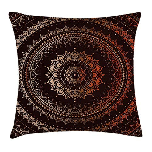 Jbralid Mandala Throw Pillow Cushion Cover Enclosing Magic Circle Middle Eastern Egyptian Folkloric Culture Pattern Decorative Square Accent Pillow Case Brown Orange 22" x 22"