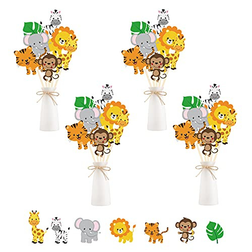 Gukasxi 28 Pcs Jungle Animal Party Decorations, Jungle Animals Party Centerpiece Sticks Table Toppers Jungle Animal Birthday Party Decoration Baby Shower Birthday Party Photo Props Supplies