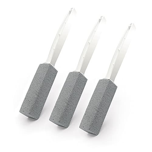 Pumice Toilet Bowl Cleaning Stone with Extra Long Handle - Coideal 3 Pack Scouring Stick Brush for BBQ Grills, Tiles, Tile Grout, Swimming Pools -Gray-