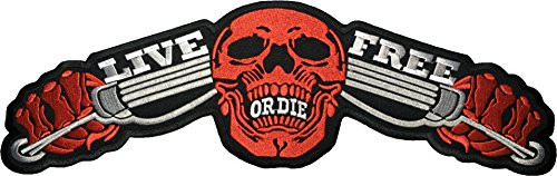 [Large Size] Papapatch Live Freedom or Die Skull Ghost Biker Rider Motorcycle Chopper Jacket Vest Costume Sewing on Iron on Embroidered Applique Patch - Red (IRON-LIVE-FREE-SKULL-RED-LARGE)