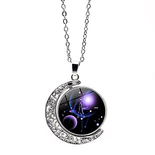 12 Constellation Moon Necklace 360 Degree Rotation Glass Pendant Zodiac Sign Astrology Birthday Gifts for Women and Girls -Libra-9.23-10.23-- 12 Constellation Moon Necklace 360 Degree Rotation Glass Pendant Zodiac Sign Astrology Birthday Gifts for Women and Girls -Libra-9.23-10.23--