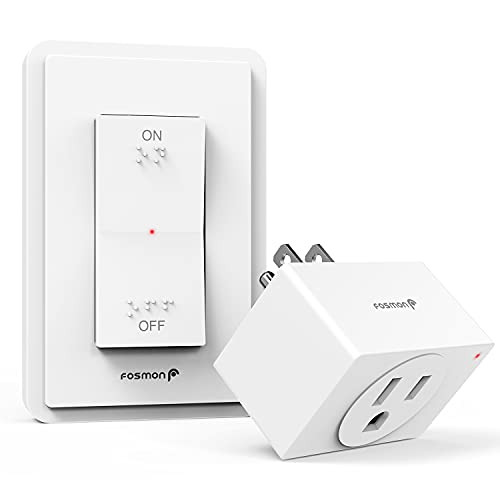 Fosmon Wireless Remote Control Electrical Outlet Switch- ETL Listed, -15A, 125V 1875W- Wireless Outlet Plug with Wall Switch  and  Braille -On/Off- Mark for Lights, Household Appliances, Expandable