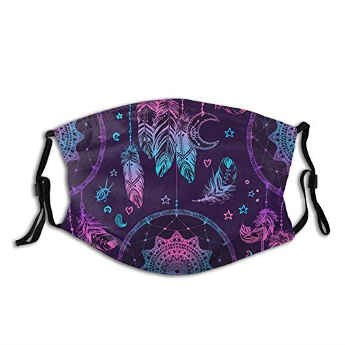 Dreamcatcher Feathers Moon Face Mask with Filter Nose Wire Adjustable Ear Loops Bandanas for Men Women Black