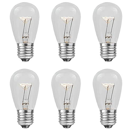 S14 Replacement Light Bulbs for String Lights, 11 Watt E26 Medium Standard Base, S14 Clear Glass Bulbs, Edison Bulb String Lights Bulbs for Outdoor Patio Garden Vintage String Lights-6 Pack-