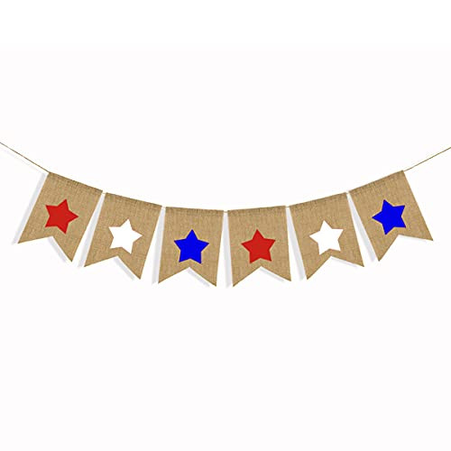 Red White and Blue Stars Banner, Patriotic 4th of July American Independence Day Garden Flag Garland Burlap Bunting Sign Red White and Blue Stars Banner, Patriotic 4th of July American Independence Day Garden Flag Garland Burlap Bunting Sign