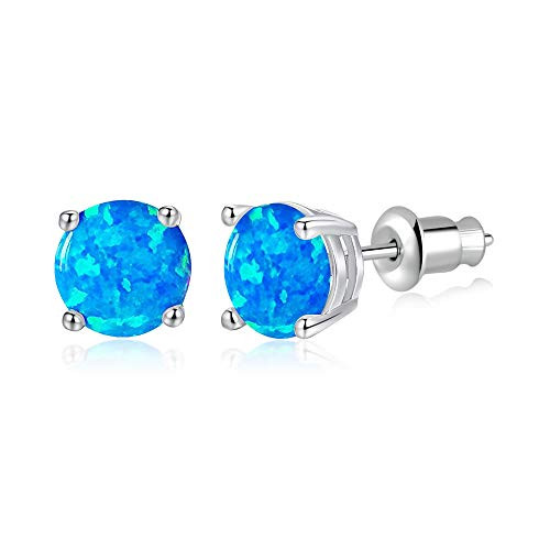 Airmoly Blue Opal Stud Earrings for Women Girls 14K White Gold Plated Hypoallergenic Opal Jewelry for Sensitive Ears 6mm Airmoly Blue Opal Stud Earrings for Women Girls 14K White Gold Plated Hypoallergenic Opal Jewelry for Sensitive Ears 6mm