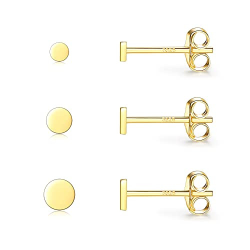 Sterling Silver Stud Earrings for Women, Tiny Flat Dot Earrings Set | Small 14K Gold Plated Hypoallergenic Circle Stud Earrings | Dainty Round Tragus Cartilage Studs for Men Girls -2mm/3mm/4mm-