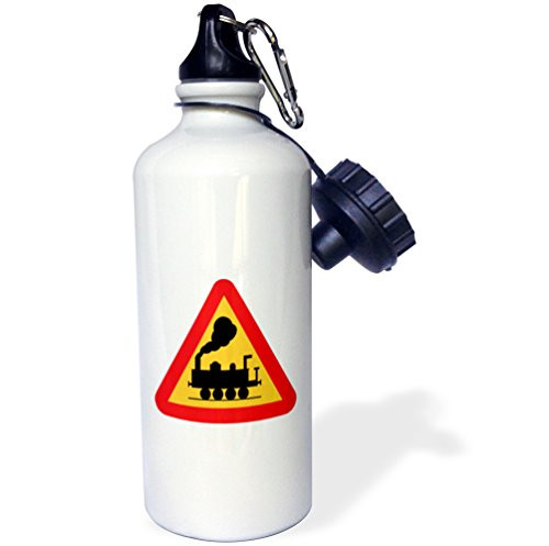 3dRose Florene Signs - Image of Railroad Crossing Symbol with Steam Train - 21 oz Sports Water Bottle (wb_238641_1)