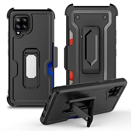 Ranyi for Samsung Galaxy A42 5G Case, Full Body Protection Holster Armor Case with [Belt Swivel Clip- [Built-in Kickstand- [Credit Card Holder- Hard Defender Case for Samsung Galaxy A42 5G -Black