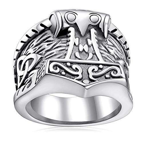 FaithHeart Norse Rings for Men, Runic Thor's Hammer Mjolnir Ring 316L Stainless Steel Norse Scandinavian Viking Jewelry Size 9 FaithHeart Norse Rings for Men, Runic Thor's Hammer Mjolnir Ring 316L Stainless Steel Norse Scandinavian Viking Jewelry Size 9
