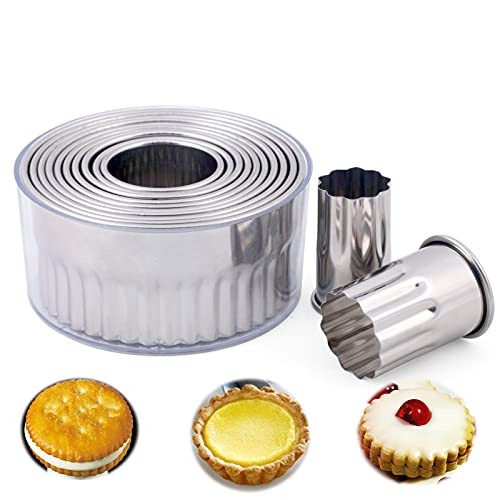 12 pcs Fluted Cookie Cutters Circle Biscuit Cutter Heavy Duty Set Stainless Steel Round Mold For Pastry Biscuits Dough Donuts Fondant Muffin 12 pcs Fluted Cookie Cutters Circle Biscuit Cutter Heavy Duty Set Stainless Steel Round Mold For Pastry Biscuits Dough Donuts Fondant Muffin
