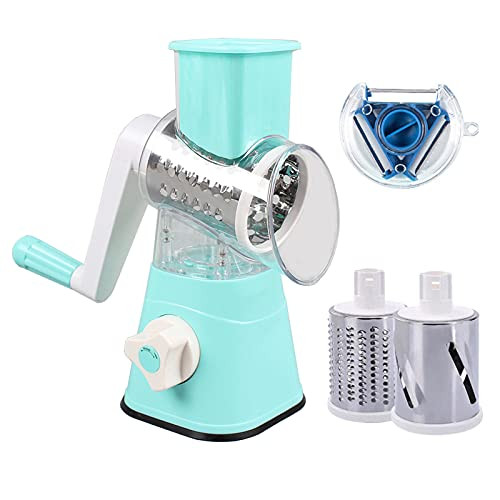 Manual Rotary Cheese Grater and Cheese Shredder with 3-in-1 Interchangeable Blades Round Mandoline Slicer for Fruit/Vegetables/Nuts Manual Rotary Cheese Grater and Cheese Shredder with 3-in-1 Interchangeable Blades Round Mandoline Slicer for Fruit/Vegetables/Nuts