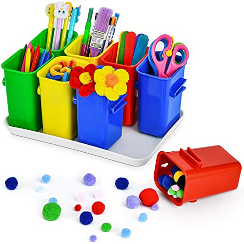 Marbrasse Art Supply Organizer for Kids, 8pcs Removable Pencil Organizer with Art Tray, Craft Crayon Storage Caddy, School Supplies Organizer for Classroom Organization, Homeschool, Playroom