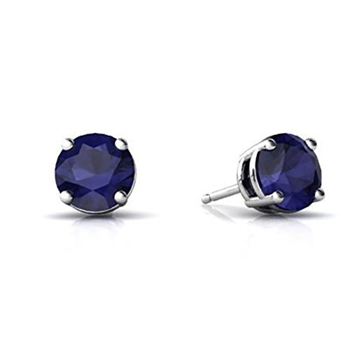 Stud Earring Round Simulated Blue Sapphire 925 Sterling Silver