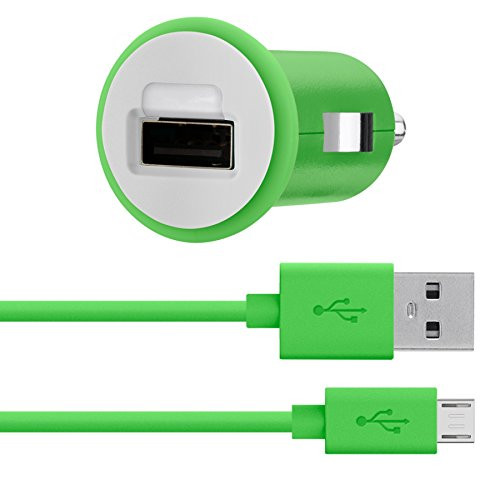 Belkin MIXIT Car Charger with 4-Foot Micro USB Charging Cable -2.1 Amp-,Retail Packaging,Green