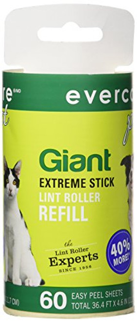 Evercare Giant Extreme Stick Lint Roll Refills, 60 Sheets -Pack of 6-