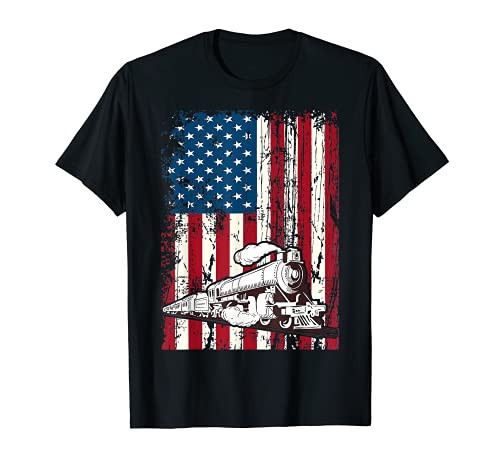 Train Locomotive Engine USA American Flag 4th of July T-Shirt Train Locomotive Engine USA American Flag 4th of July T-Shirt