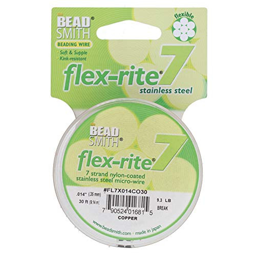 The Beadsmith Flex-Rite 49 Strand Nylon Coated, Stainless-Steel Beading Wire, Jewelry Making Supply -.014 Dia, Copper - 30 Ft-