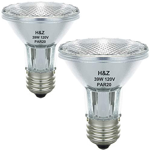 PAR20 Flood 39W 120V 480 Lumens, 2pack High Output 39W PAR20 Halogen with E26 Medium Base, 3000K Warm White, PAR20 Bulb Dimmable, PAR20 Narrow Flood for Indoor Track Recessed Lighting.