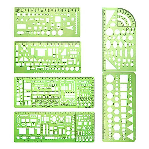 TOPTOO 6 Pieces Drawing Templates Building Formwork Geometric Design Office Furniture Drawing Measuring Template Ruler for School Office Supplies Measuring Geometric Rulers