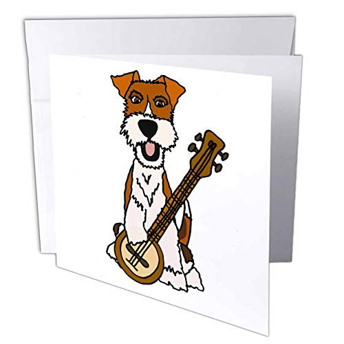 3dRose All Smiles Art - Pets - Cool Funny Wire Fox Terrier Puppy Dog Playing Banjo Cartoon - 1 Greeting Card with Envelope -gc-307047-5- 3dRose All Smiles Art - Pets - Cool Funny Wire Fox Terrier Puppy Dog Playing Banjo Cartoon - 1 Greeting Card with Envelope -gc-307047-5-