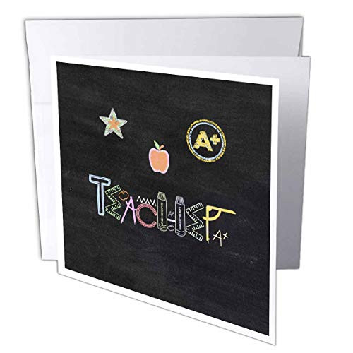 3dRose Image of Teacher Spelled, School Supplies, Blackboard Style. - Greeting Cards -gc-334038-5- 3dRose Image of Teacher Spelled, School Supplies, Blackboard Style. - Greeting Cards -gc-334038-5-