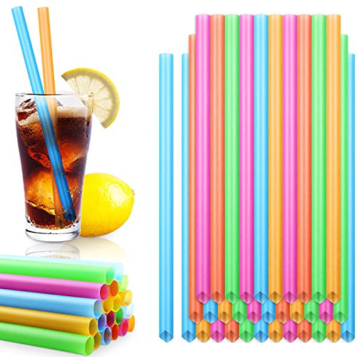 Fyess 200 Pieces 9" Long Extra Wide Smoothie 0.45" Individually Wrapped Jumbo Drinking Straws Disposable Straws for Boba Bubble Tea,Milkshakes Slushies. -Colorful-