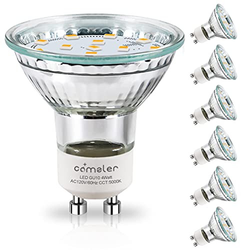 GU10 LED Bulbs, Comzler GU10 Light Bulb 5000K Daylight White, LED Bulb Replacement Recessed Track Lighting, 50W Halogen Equivalent, 4W 400LM 110 Wide Beam, Non-dimmable, Pack of 6