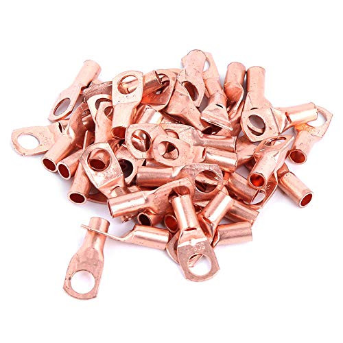 50Pcs Cable Lug Kit, Copper Connector Ring Lug AWG Terminal Battery Lugs Cold?Pressed Crimp Connectors Terminals sc6?6