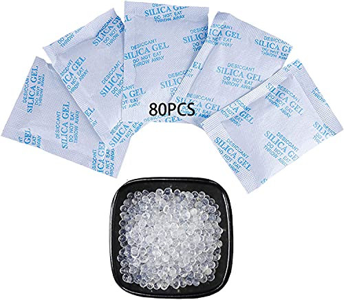 5 Gram [ 80 Packs - Premium Safe Silica Gel, Desiccant Packets and Dehumidifiers, Non Toxic Food Safe Moisture Absorber Bags for Moisture/Corrosion Prevention