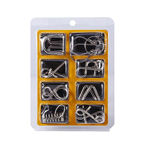 IQ Toys, 8Pcs/Set Metal Wire Puzzle Durable Educational Toys IQ Test Brain Teaser Mind Puzzles Game Magic Trick Toy Disentanglement Puzzle Unlock Interlock Toys for Adult and Children