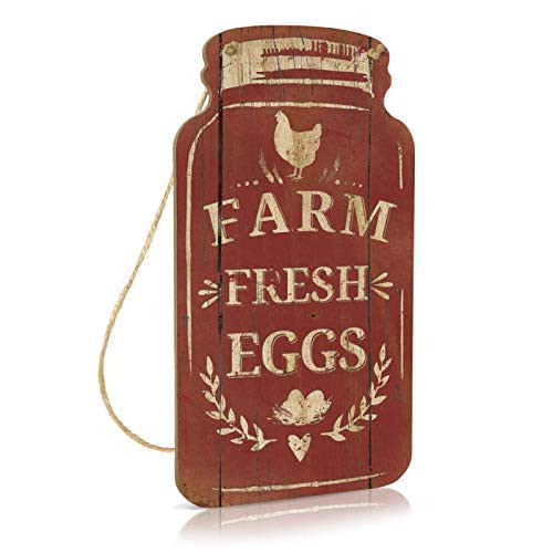 Putuo Decor Farm Decor, Rustic Mason Jar Sign for Farmhouse, Kitchen, Chicken Coop, Country Cottage, 8.3x4.5 Inches Wood Hanging Plaque - Farm Fresh Eggs