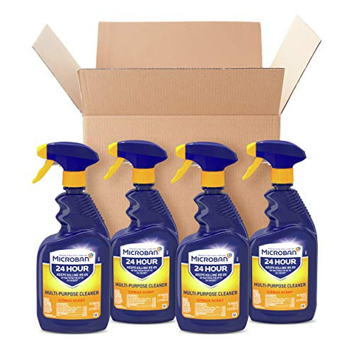 Microban Disinfectant Spray, 24 Hour Sanitizing and Antibacterial Spray, All Purpose Cleaner, Fresh Scent, 4 Count, 22 fl oz Each