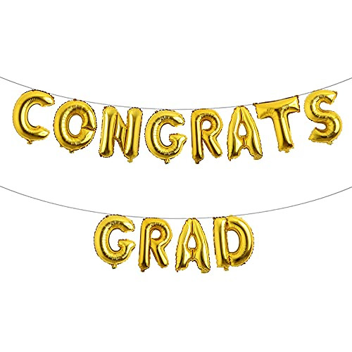 Graduation Decorations 2021 | Congrats Grad Balloon Banner  and  2 Graduation Pennant Banners Multicolor Graduation Party Accessory Decoration suppliers -Congrats Grad Gold-