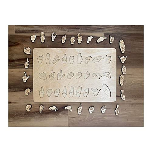 Sgran Sign Language Puzzle Board, Reusable Wood Sign Language Flashcards for Sign Language Learning, Children Enlightenment -Type A-