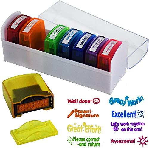 Bertiveny Teacher Stamps for Grading Classroom?Parent Signature Self-Inking Teacher Stamp Set School Supplies Stamps for Homework Reward with 8 pcs -Rainbow- Bertiveny Teacher Stamps for Grading Classroom?Parent Signature Self-Inking Teacher Stamp Set School Supplies Stamps for Homework Reward with 8 pcs -Rainbow-