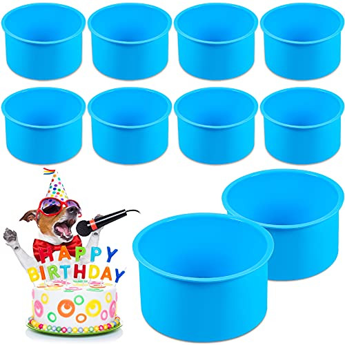 10 Pieces Silicone Cake Mold Pan 4 Inch Round Baking Pan Baking Mold Kitchen Silicone Non-Stick Bakeware Pan Reusable Cake Pan -Blue-