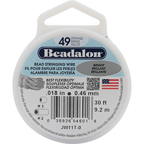 Beadalon Stringing Wire 49-Strand .018" -.46mm- Diameter 30ft/Pkg-Bright