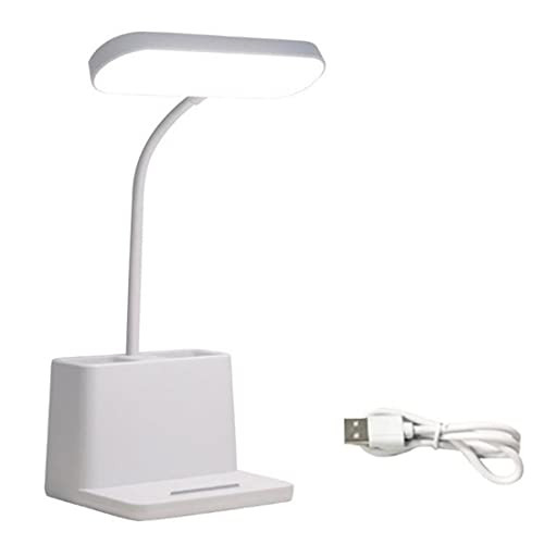 Desk Light with Pen Holder LED Rechargeable Table Study Lamp for Reading Dorm White,Multifunction Holders