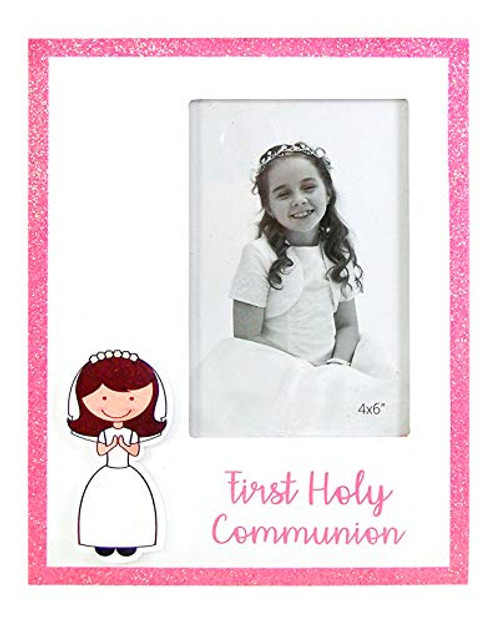 Pink Glitter Trimmed First Communion Keepsake 4x6 Picture Frame