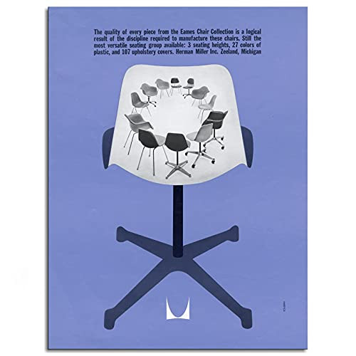 Framed Print - Eames Office Chair Poster Herman Miller Inc. -Picture Bertoia- Canvas Prints Poster Wall Art For Home Office Decorations Unframed 10"x8"
