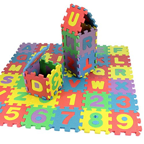 Foam Floor Alphabet and Number Puzzle Mat for Kids,36 Tiles -Each Tile Measures 1.9X 1.9 Inch- Baby Child Number Alphabet Puzzle Foam Maths Educational Toy