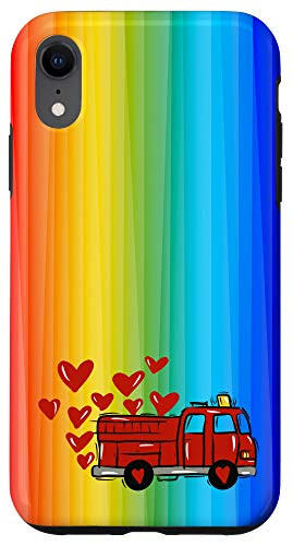 iPhone XR Rainbow Heart Love Red Fire Truck Engine Valentines Day Case