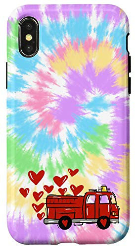 iPhone X/XS Tie Dye Heart Love Red Fire Truck Engine Valentines Day Case
