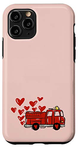 iPhone 11 Pro Pink Heart Love Red Fire Truck Engine Valentines Day Case