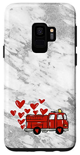 Galaxy S9 Grey Heart Love Red Fire Truck Engine Valentines Day Case