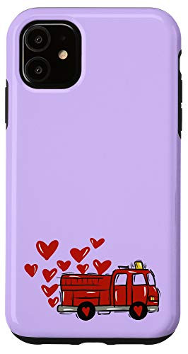 iPhone 11 Purple Heart Love Red Fire Truck Engine Valentines Day Case