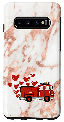 Galaxy S10 Heart Pink Love Red Fire Truck Engine Valentines Day Case