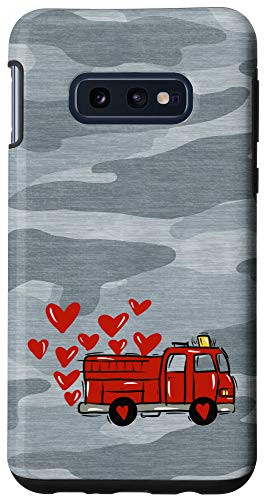 Galaxy S10e Camo Heart Love Red Fire Truck Engine Valentines Day Case